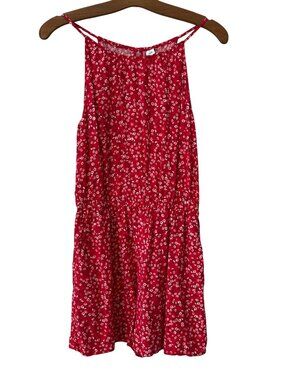 Old Navy Romper Size Small Floral Sleeveless Keyhole Back Red White Boho Hippie